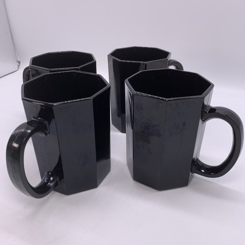 4 Arcoroc France Octime Black Glass Octagon 8 Oz Coffee Mugs France Vintage - Picture 2 of 6