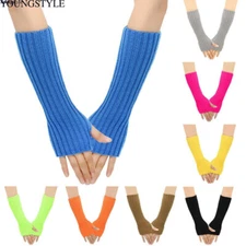 Women Long Half Finger Fingerless Gloves Arm Hand Warmer Knitted Mittens Winter