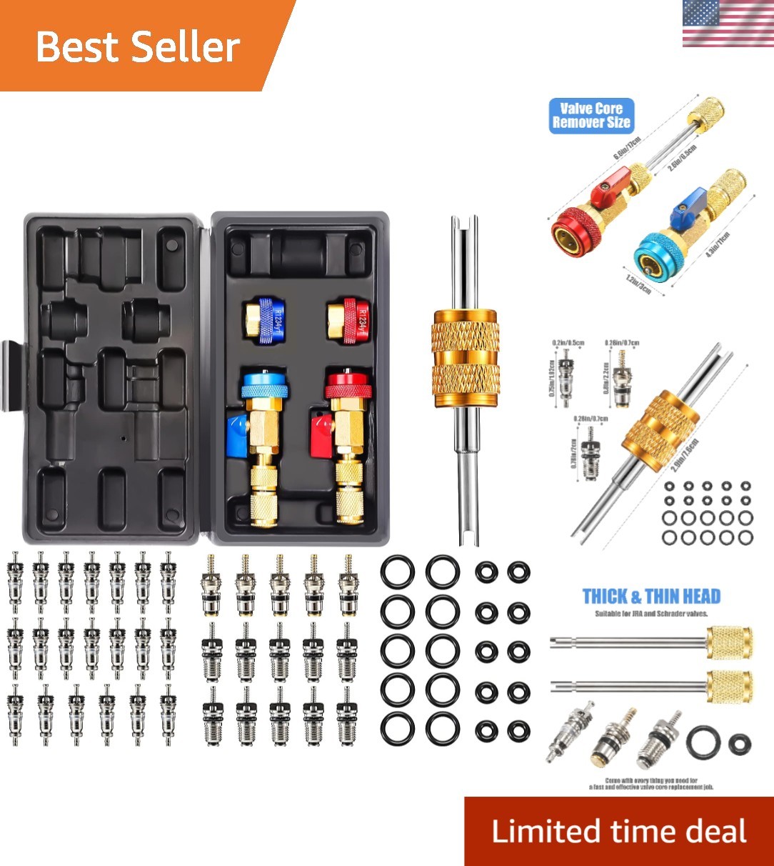 R134A R1234YF Valve Core Removal Kit for Car AC Refrigeration