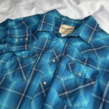 Vintage Wrangler Pearl Snap Shirt Mens XL Blue Plaid Long Sleeve Western 90s