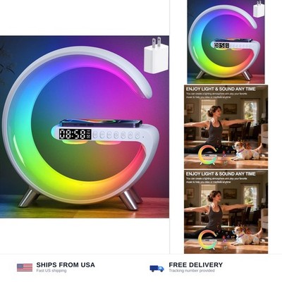 Smart LED Table Lamp, 4-in-1 Wireless Charger, Night Light, Alarm Clock, Blue...