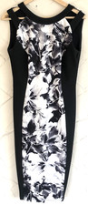 M&S Collection Floral Print Dress Uk 10 Black & White Shift Stretch Sleeveless