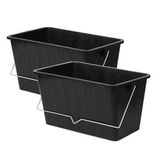 2pcs 15L Black Paint Scuttle w/ Metal Handle Large Rollers Plastic Ribbed Bucket