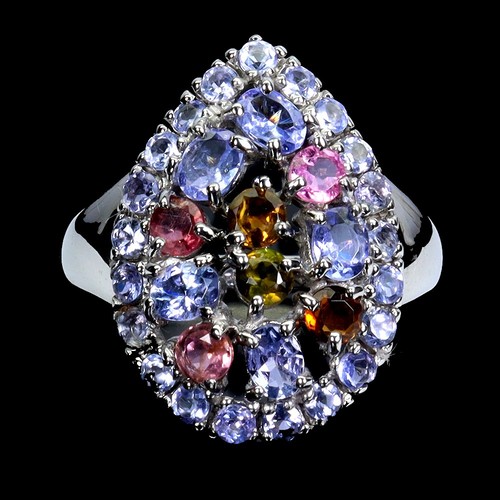 925 Sterling Silver Ring Oval Tanzanite Tourmaline Natural Gemstone ...