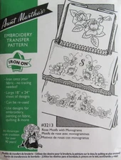 Aunt Marthas 3213 ROSE MOTIFS & Monograms Pillowcase Embroidery Transfer Pattern