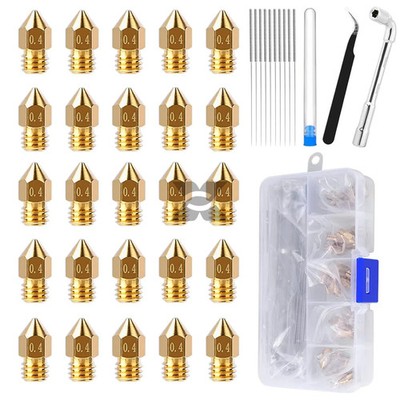 25 PCS Ender 3 V2 Nozzles, 3D Printer Extruder Hardened Steel Nozzle 0.4M