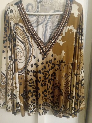 Paris Paris Beaded Leopard Print Blouse (Arm L 22, B 40  & L 36).