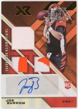 Joe Burrow 2020 Panini XR Triple Rookie Patch Autograph Card #201 15/15. rookie card picture