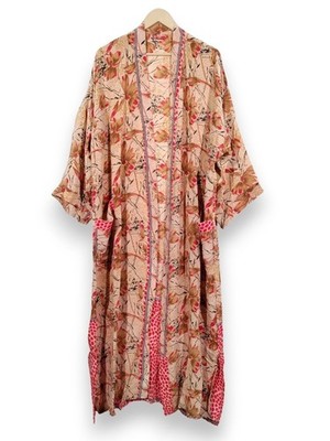 Women Recycled Crepe Silk Hippie Sari Beachwear Elegent Bridesmaid Dressing Robe