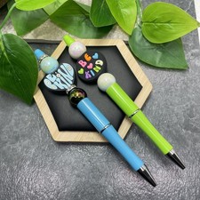 2 PC Handmade Silicone Acrylic Beads Black Ink Pen Set Be Kind New C1471