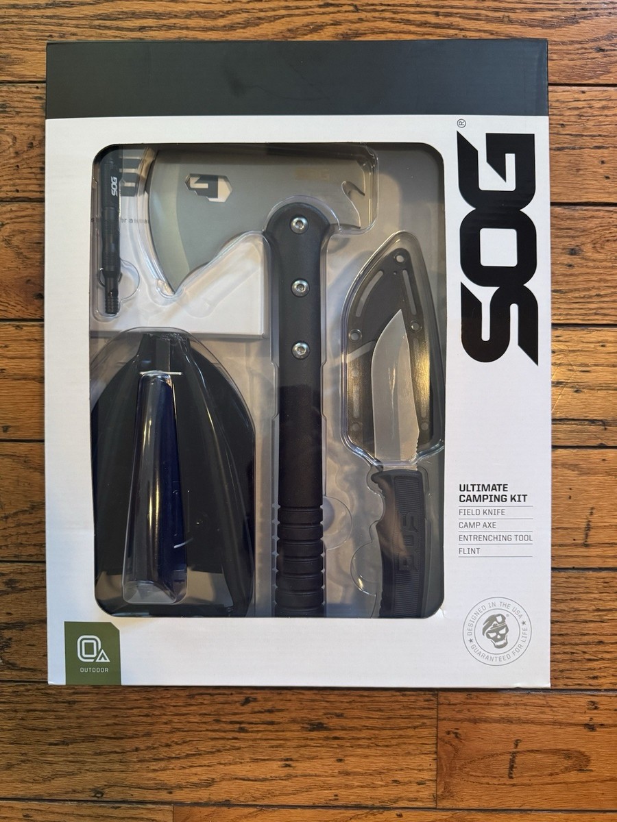 SOG Ultimate Camping Kit Survival Field Knife Camp Axe Flint
