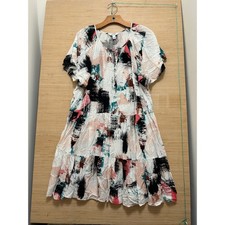 Nine West Womens XXL Abstract Brushstroke Tiered Mini Dress Flutter Sleeve Multi