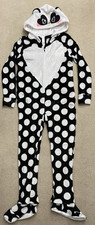 Justice One Piece Hooded Polka Dot Panda Footed Pajama Nightwear Girls 18-20