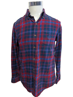 CHAPS Flanell Rot Marineblau S Logo Bestickt EE VINTAGE 100% Baumwolle | 321S