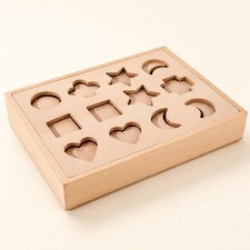 Wooden Shape Matching Board Safe Materials Educational Shape Game Natural Wood
