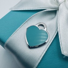 Tiffany  Co. Small Blue Enamel 925 Silver Heart Charm Pendant with Packaging