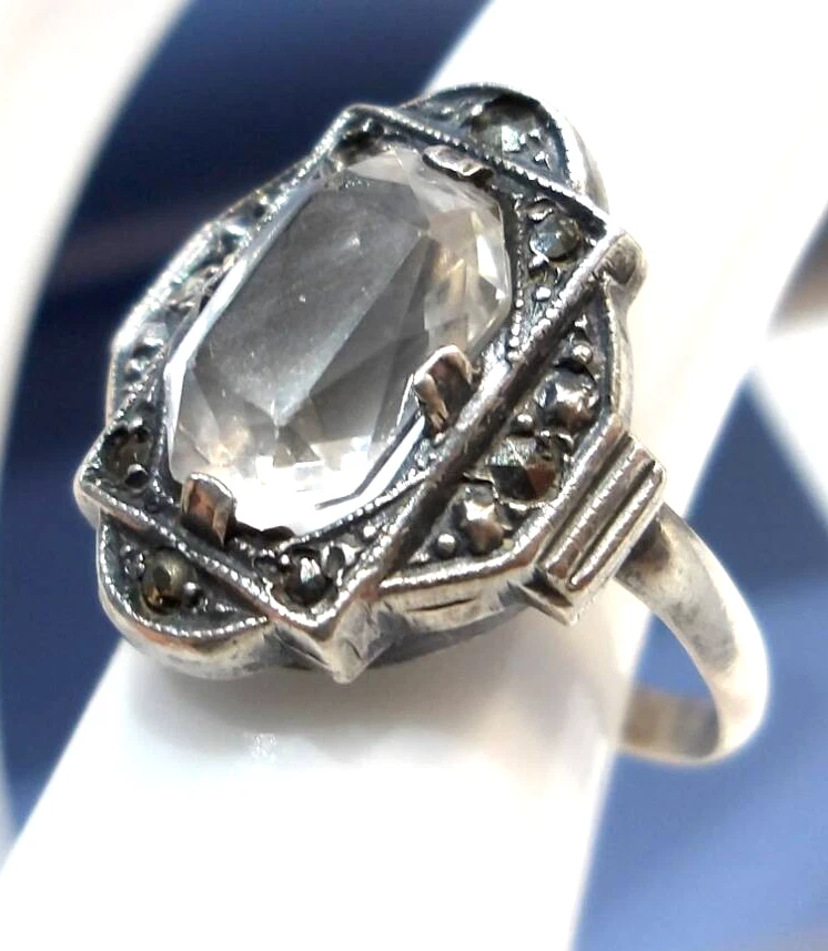 ANTIQUE ART DECO 935 STERLING SILVER BAGUETTE DRESS RING NOT SCRAP SILVER, - Image 2 of 4