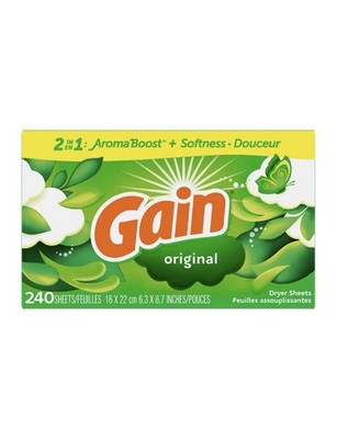 Gain Dryer Sheets, 240 Count, Original Scent Laundry Fabric  Assorted Sizes 