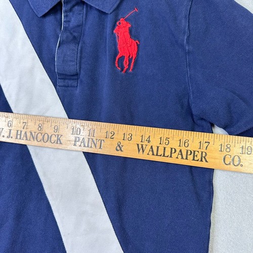Polo Ralph Lauren Big Pony Red Logo Shirt Youth XL Navy White Diagonal Stripe - Picture 2 of 7