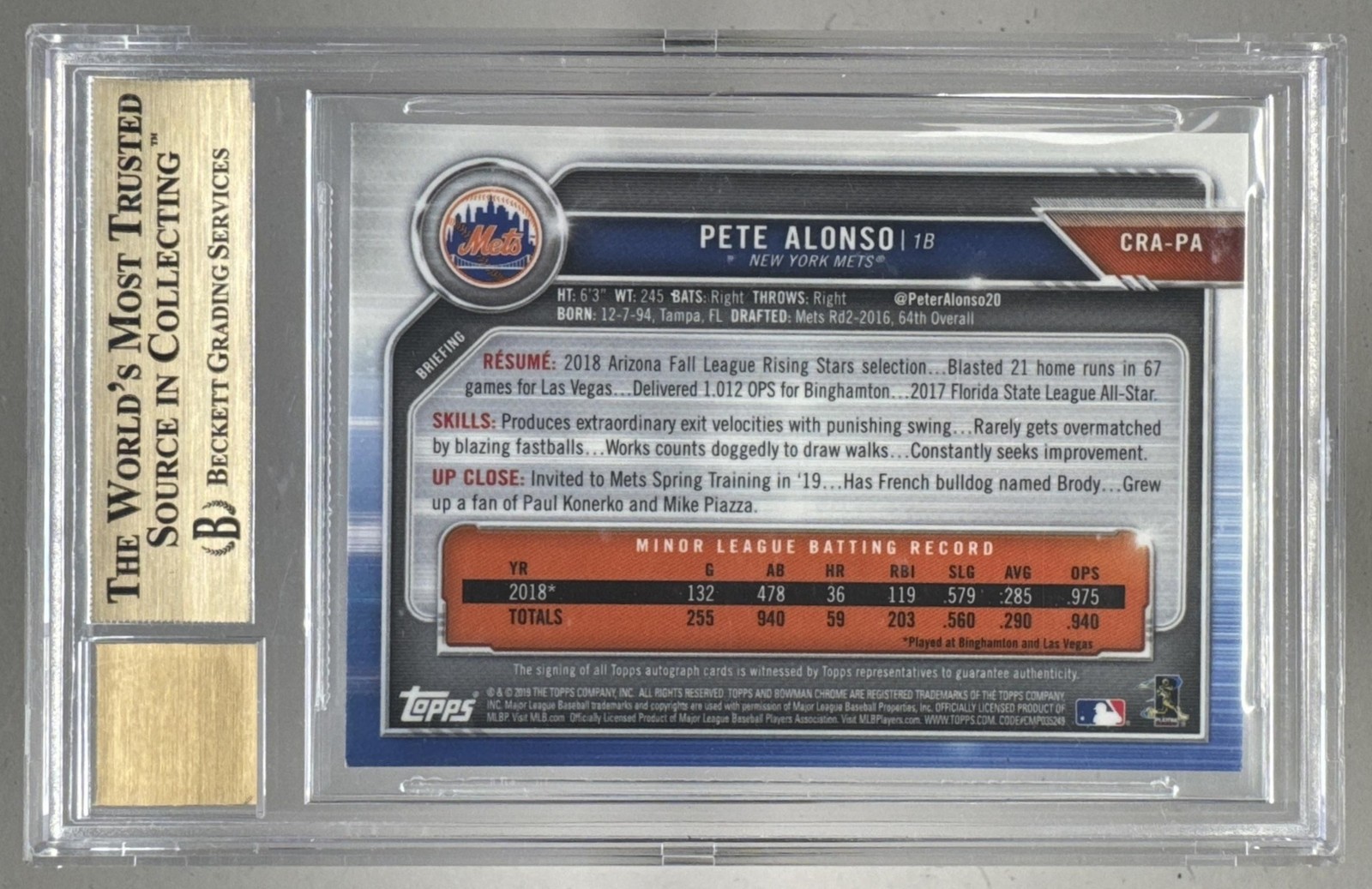 Pete Alonso 2019 Bowman Chrome Red Refractor Rookie Auto RC 3/5 BGS 9.5/10 view 2