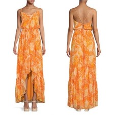 Ramy Brook Laura High Low Orange Maxi Dress Strappy Criss Cross Tie Size Medium