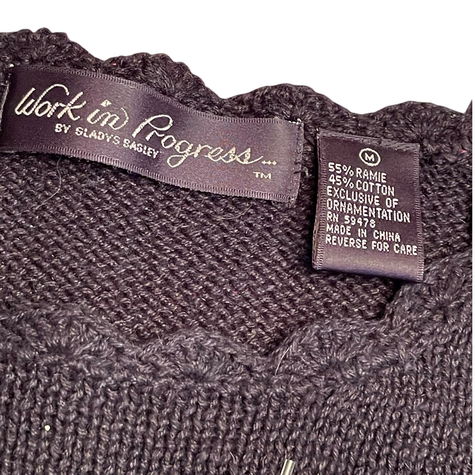 Work in Progress Ugly Christmas Sweater Womens Embellished Tree Beads Medium Vtg