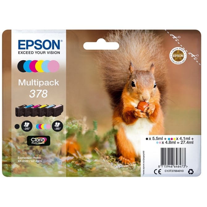 Epson 378 Squirrel Claria Photo HD Ink Cartridges - 6 Pack - Black, Cyan, Magenta, Yellow, Light Cyan, Light Magenta - Image 5