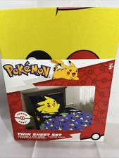 POKEMON Twin Size 3 Piece Sheet Set Pikachu Squirtle REVERSIBLE PILLOWCASE NEW