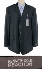 Kenneth Cole Reaction 100 Wool Sport Coat Blazer Black Solid Men  s 46L NEW