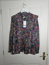 Joules Naomi Blouse Shirt Size 18 Navy Ditsy Floral Ruffle Collar Cuffs BNWT 