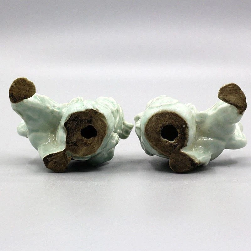 ¡¡¡Solo $70!!! Par de estatua de cerámica china de porcelana verde Foo Fu perro guardián león Foto 4 de 4