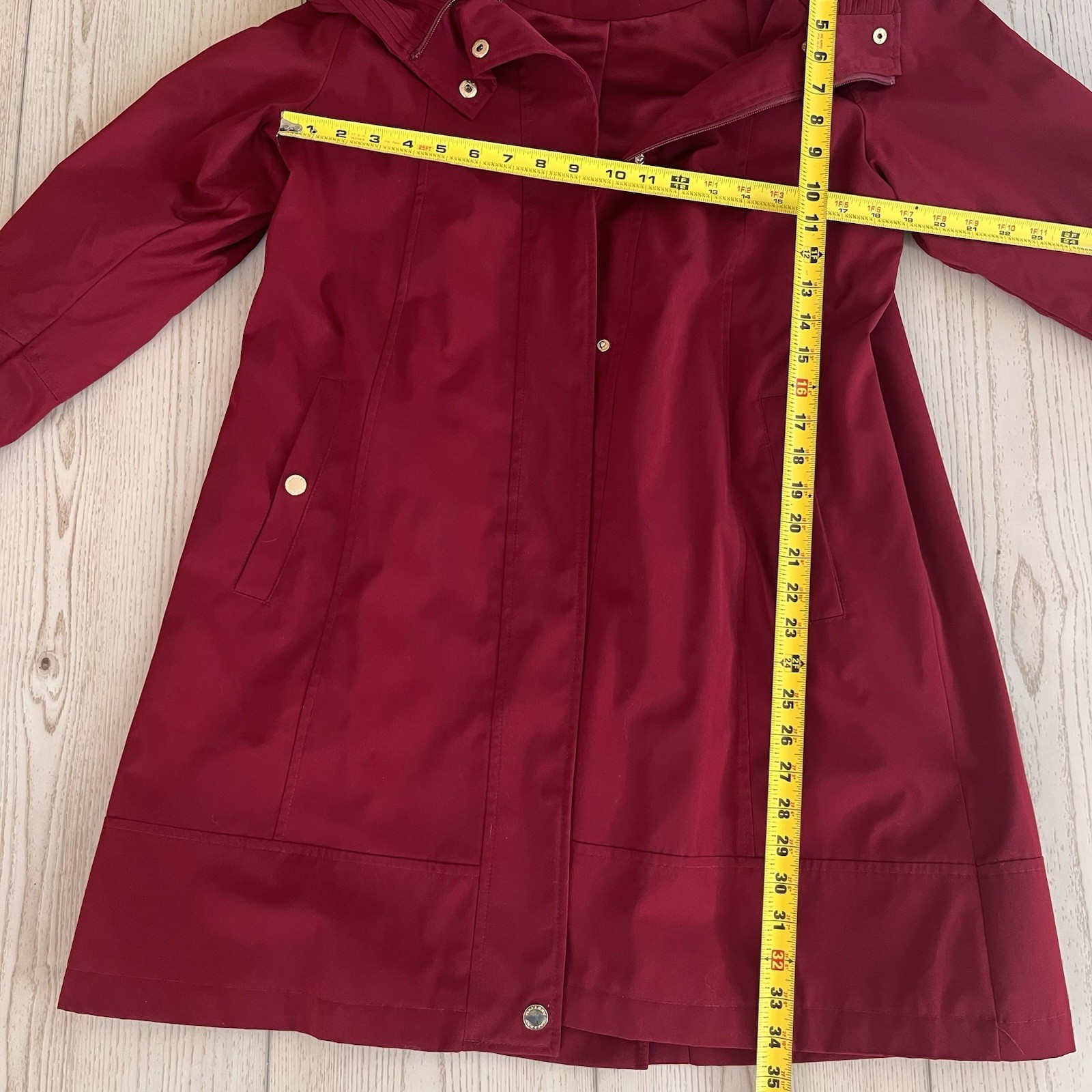 Gallery Pleated Collar Button Front Red Trench Co… - image 9