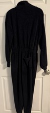 Womens Fabletics Large Long-sleeve Jumpsuit Plush Black W/gold Zipper Pockets
