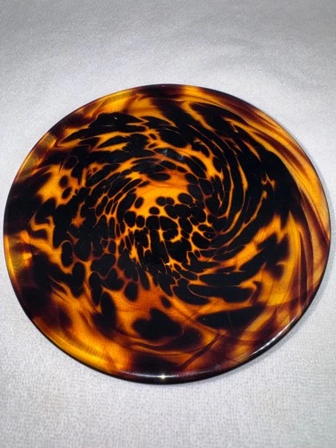 Vintage Animal Print Art Glass Plate-Tortoise Shell-Leopard-Murano Style-MCM