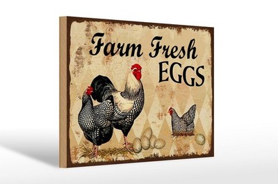 Holzschild Reklame 20x30 cm Farm Fresh Eggs Hühner Deko Schild