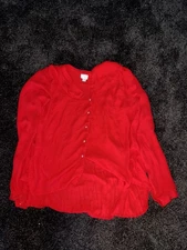 Vibrant Red Button-Up Blouse a new day medium 
