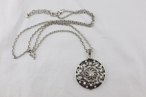 BRIGHTON Swarovski Crystals Silver NECKLACE Chain Pendant w/ mirror 32” + Long