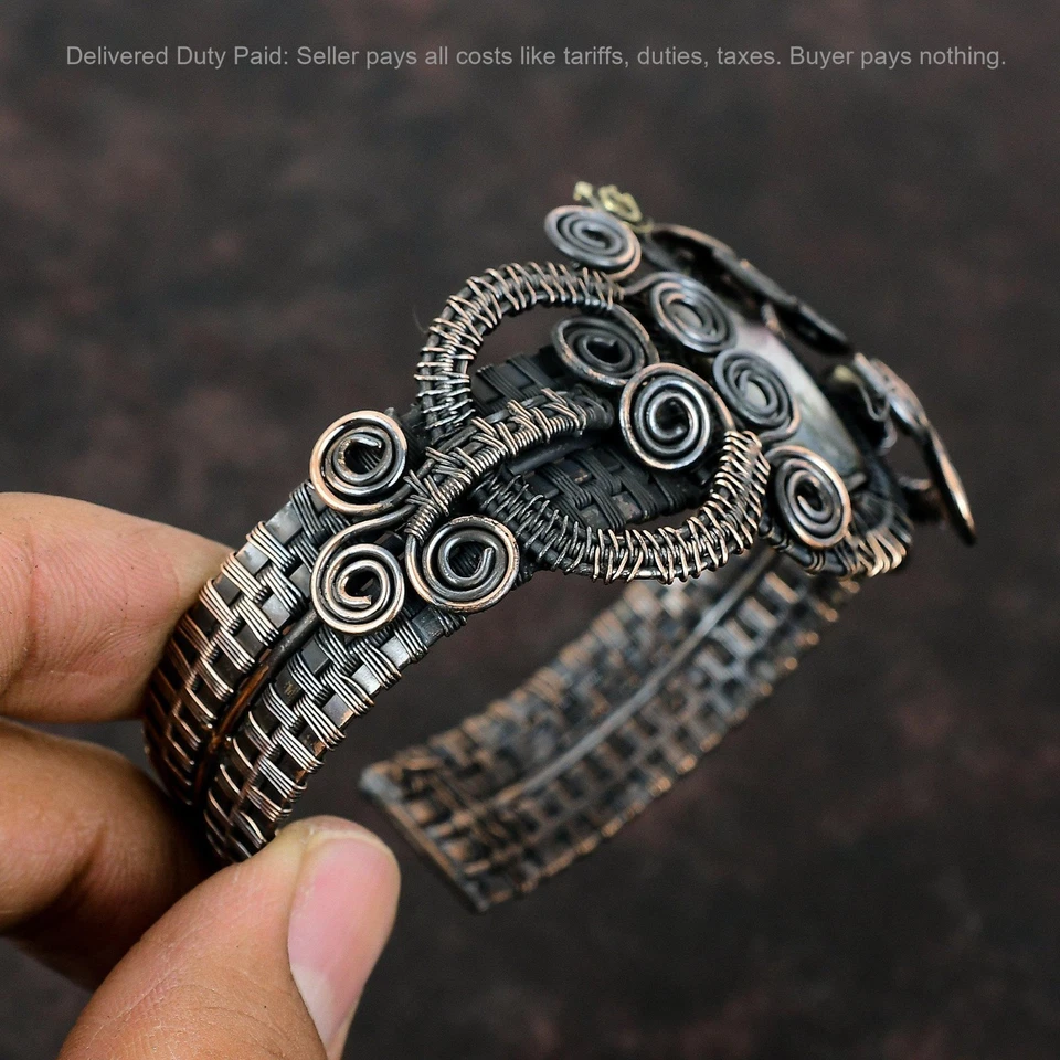 Cobre Radiante Negro Madreperla Piedra Boda Alambre Envuelto Nuevo Brazalete Joyería Foto 4 de 4