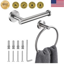 Brushed Nickel Toilet Paper Holder and Hand Towel Ring Set 2 Pieces Bathroom ...