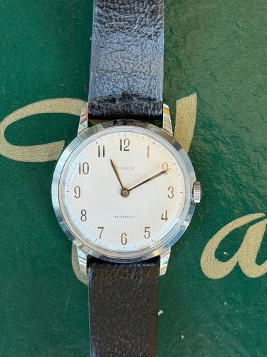 Vintage Marlin Mens 1965 Timex original Hand Wind watch Silver Tone *Running