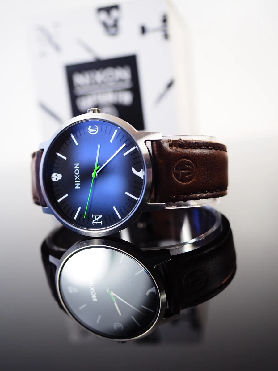 Nixon Porter Leather Watch Captain Fin Black Brown Fin A1058 2956