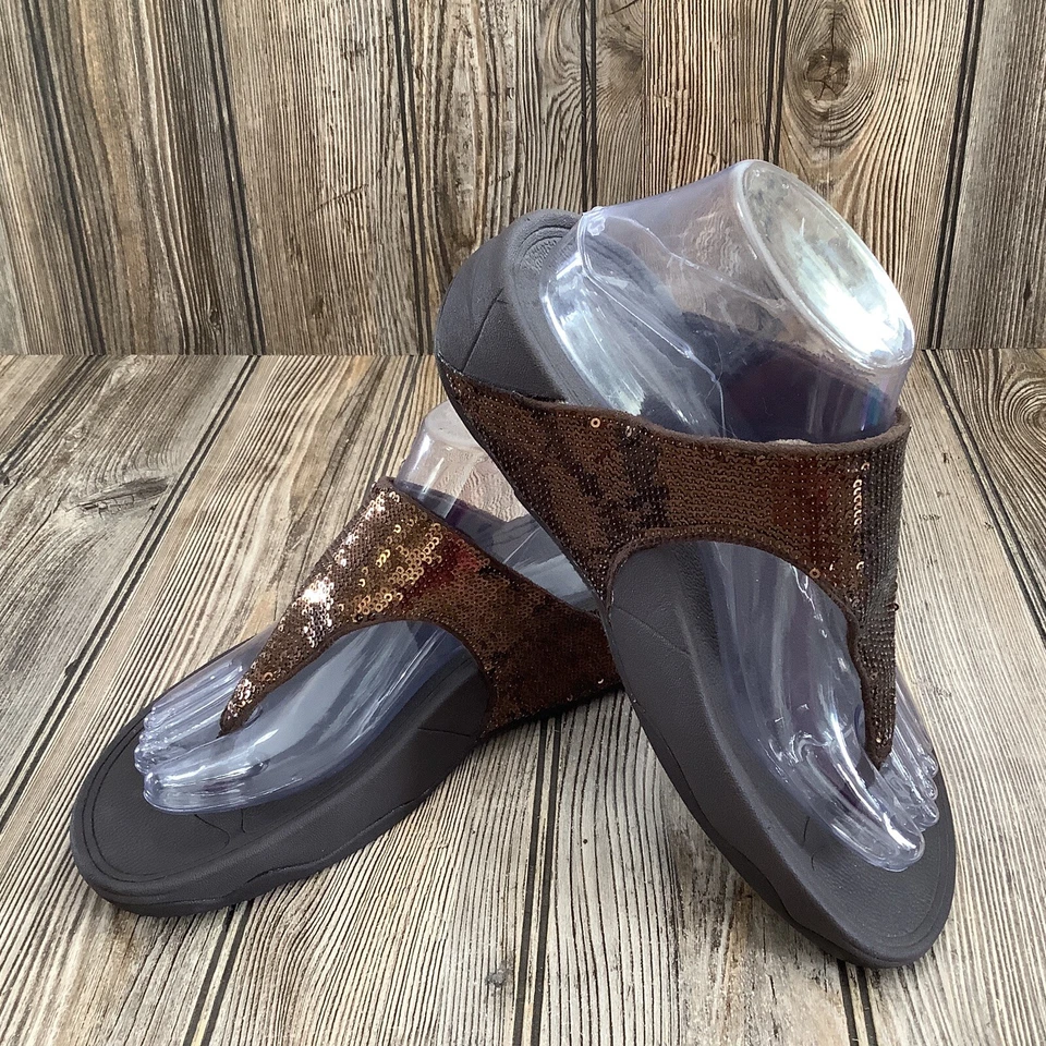 Босоножки Fitflop Lulu коричневые с мерцающими блестками шлепанцы стринги 034-012 женские размер 7 - Изображение 4 из 4