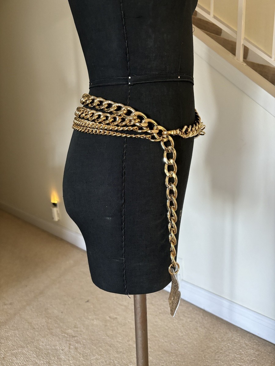 DOLCE & GABBANA Belt Gold Chain Waist W Leather Heart Sz 95 DOLCE & GABBANA Belt Gold Chain Waist W Leather Heart Sz 95