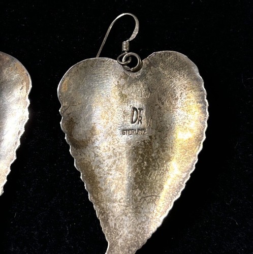 Vintage Sterling Multi Gem Leaf Pierced Earrings Signed Navajo - Picture 9 of 14