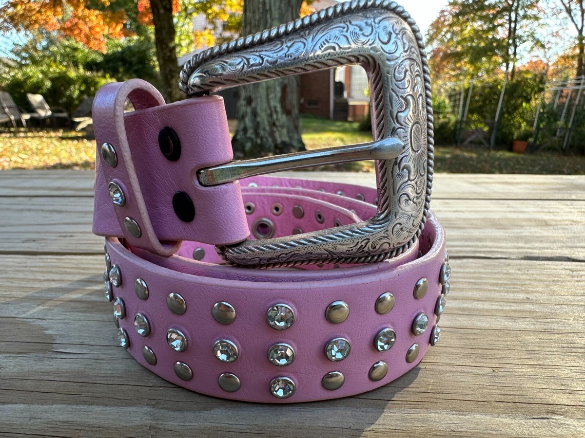 Western Ladies Rhinestone Belt, Pink Leather, Cut Glass Crystals