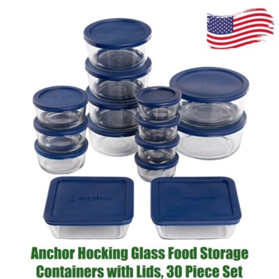 Anchor Hocking Glass Food Storage Containers with Lids, 30 Piece Set