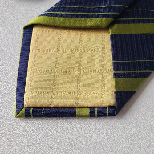 New Countess Mara Dark Blue Green Striped Tie 100% Silk W 4” L 59.5” - Picture 5 of 10