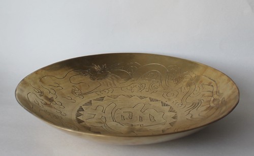 Vintage Asian Chinese Motif Bronze Brass Double Dragon Bowl Tray - Picture 2 of 12