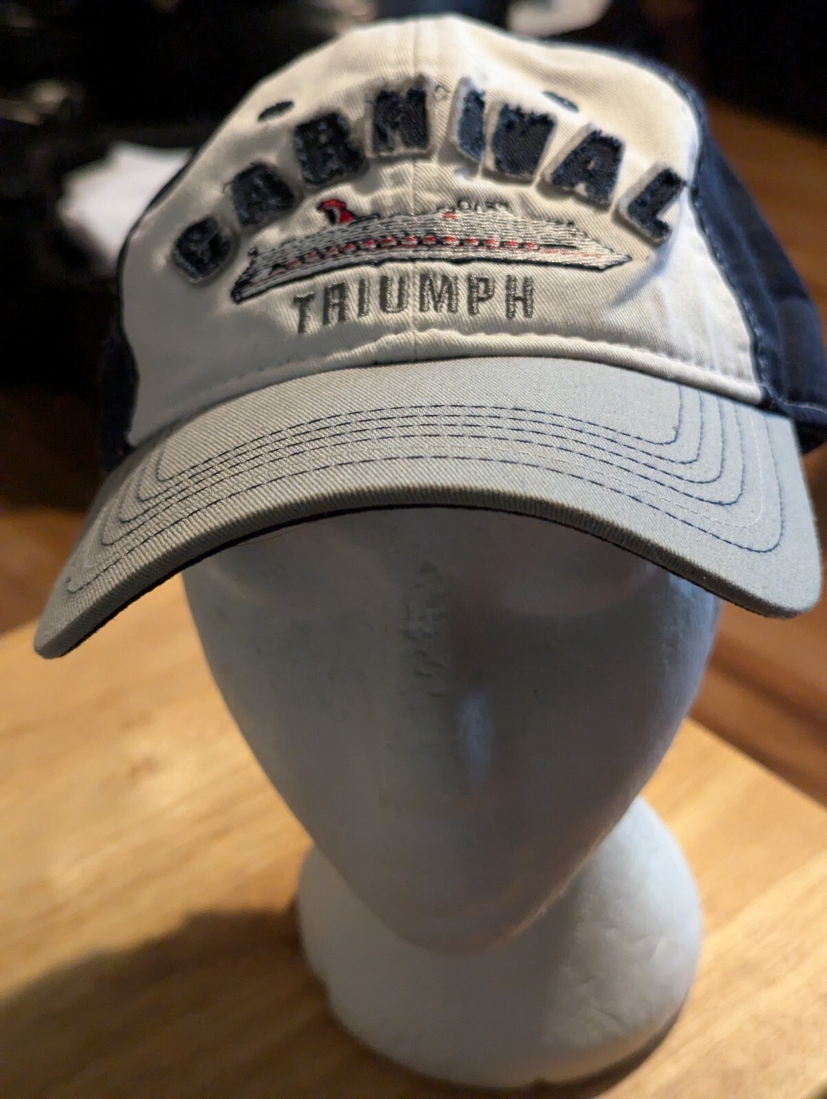 Carnival Triumph Embroidered Baseball Cap in Blue White & Gray