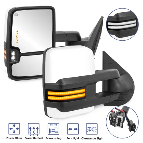 2X Switchback White Painted Tow Mirrors For 2008-2013 Silverado 1500 2500HD 3500